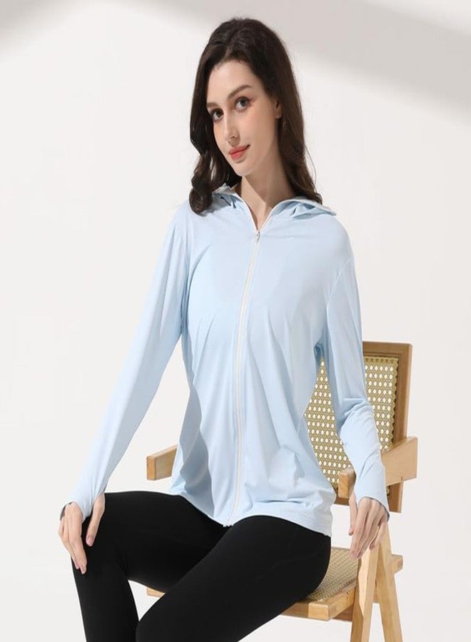 Mingyuezai Women's UPF 50+ Sun Protection Jacket UV Lightweight Hooded SPF Long Sleeve Sun Shirt(Z3724BU,M) - Image 2