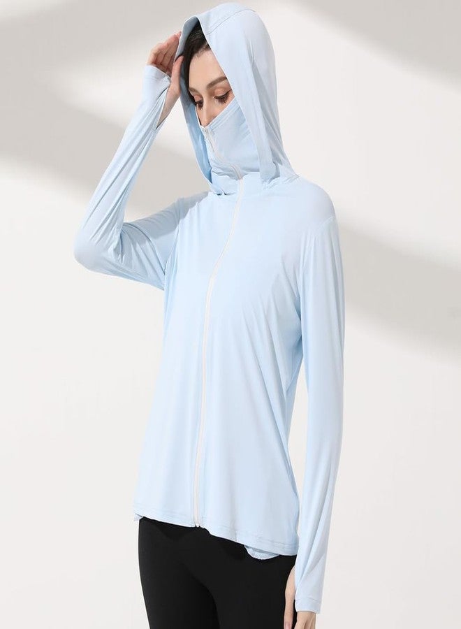 Mingyuezai Women's UPF 50+ Sun Protection Jacket UV Lightweight Hooded SPF Long Sleeve Sun Shirt(Z3724BU,M) - Image 3