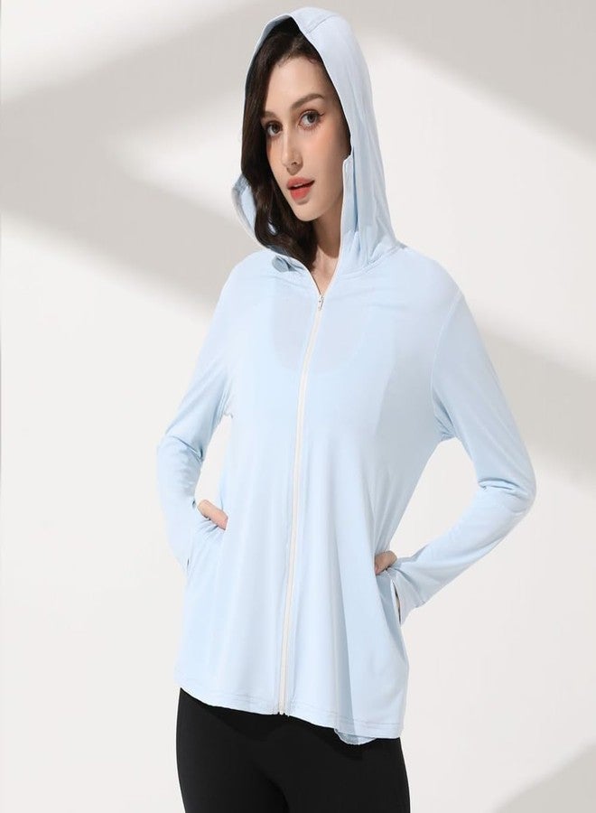 Mingyuezai Women's UPF 50+ Sun Protection Jacket UV Lightweight Hooded SPF Long Sleeve Sun Shirt(Z3724BU,M) - Image 4