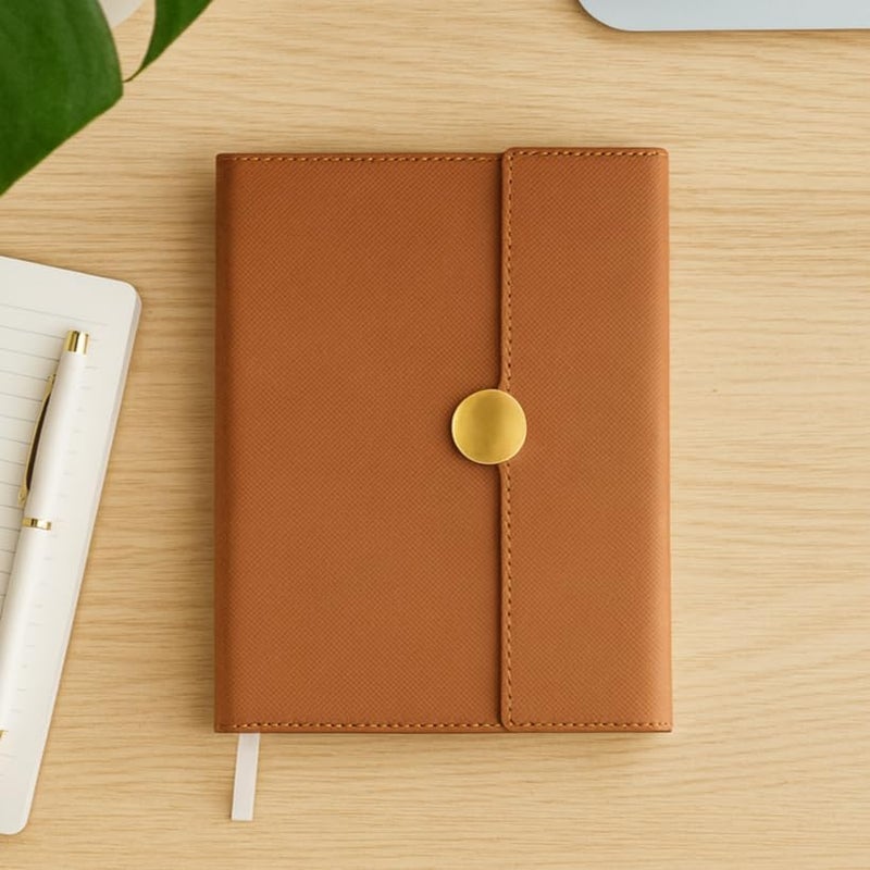 Schmick A5 Journal Notebook Diary for Men Women | Office Journal Diary Notebook with Magnetic Flip Lock and Mobile Holder Pocket (200 Ruled Pages, 6 x 8.5 Inches, 80 GSM) (Round Mag. Tan) - Image 2