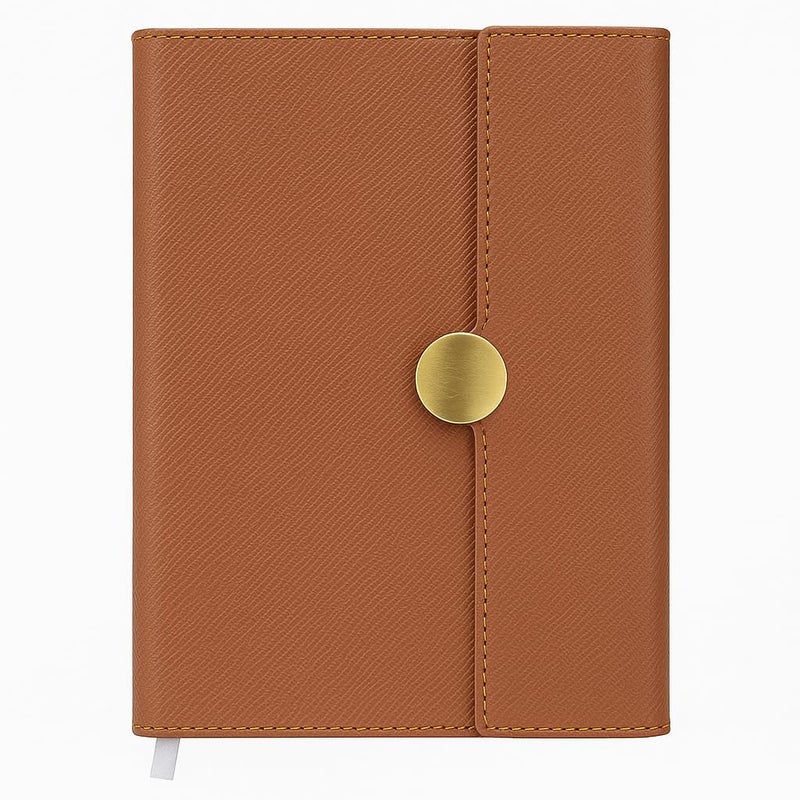 Schmick A5 Journal Notebook Diary for Men Women | Office Journal Diary Notebook with Magnetic Flip Lock and Mobile Holder Pocket (200 Ruled Pages, 6 x 8.5 Inches, 80 GSM) (Round Mag. Tan) - Image 1