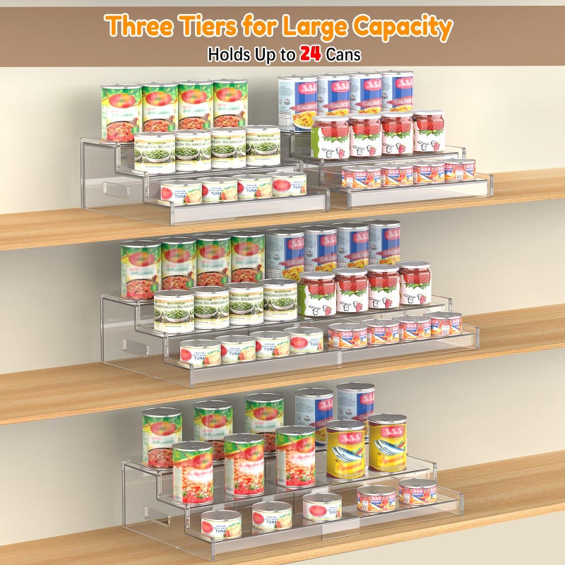 Yecuip Expandable Can Rack Organizer for Pantry, 3-Tier Adjustable Acrylic Can Storage Holder, Holds Up to 24 Cans, Canned Food Organizer for Cabinet, Countertop, Kitchen - Image 3