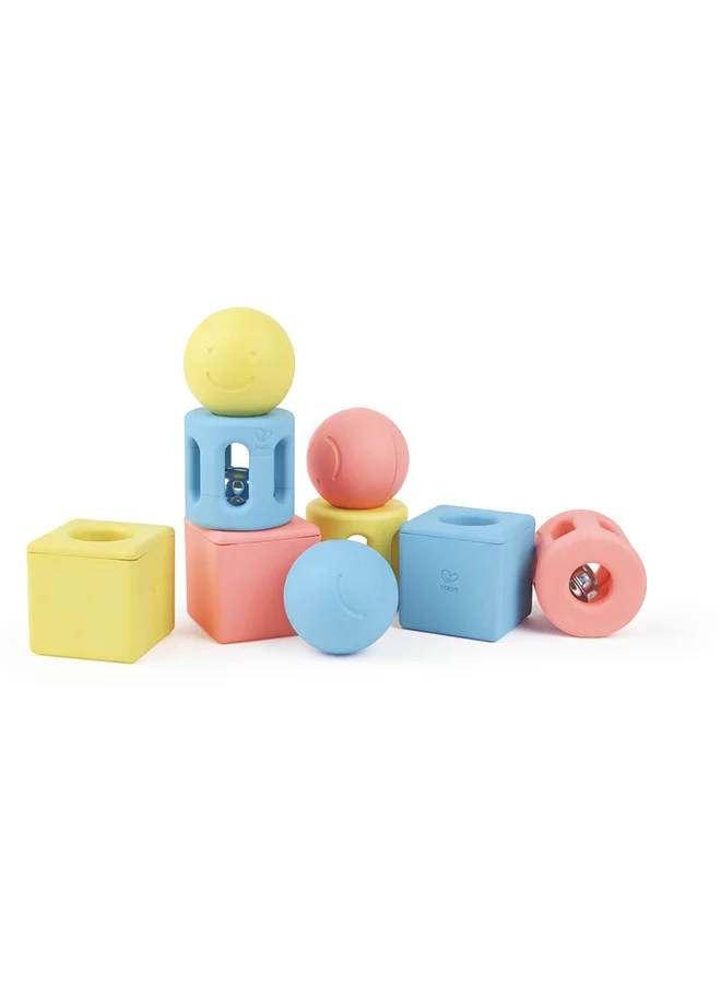 هيب Hape Infant Geometric Rattle Trio - 9pcs | Easy-to-Grip Baby Rattles Made from Rice-Based Materials | Hand-Eye Coordination & Sensory Development Toy