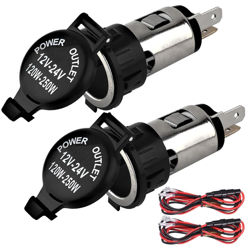 Cigarette Lighter Socket DC 12V Car Cigarette Lighter12 Volt Female Power Outlet Socket Replacement with Cover Wiring Harness Waterproof for Automotive Truck RV Boat2 Pack