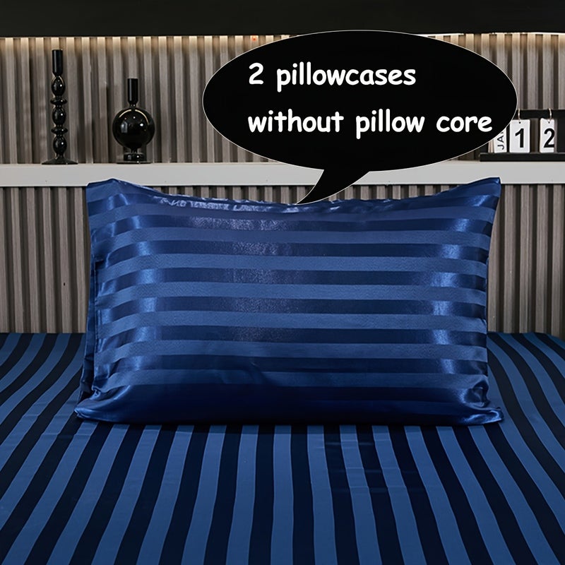 3pcs Simple Classic Satin Striped Duvet Cover Set, 1 Duvet Cover + 2 Pillowcases, No Insert, Soft and Comfortable, Machine Washable, Suitable for Bedrooms, Dorms, and Hotels, Bedding Decoration, Holiday Gift - Image 1