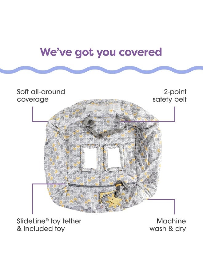 Boppy Shopping Cart Cover for Baby - 360° Coverage Cart Cover for Babies with Safety Harness, Toy Tether, One-Hand Placement, Machine-Washable, 6 Month & Up - Sunshine - Image 3