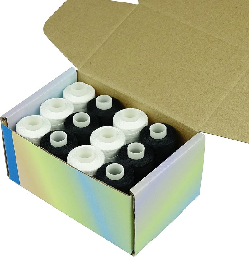 simthread 6 White 6 Black 100% Cotton Sewing Thread 50s/3 for Quilting etc - 550 Yards Each - Image 4