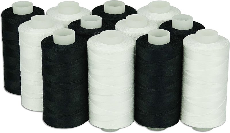 simthread 6 White 6 Black 100% Cotton Sewing Thread 50s/3 for Quilting etc - 550 Yards Each - Image 1