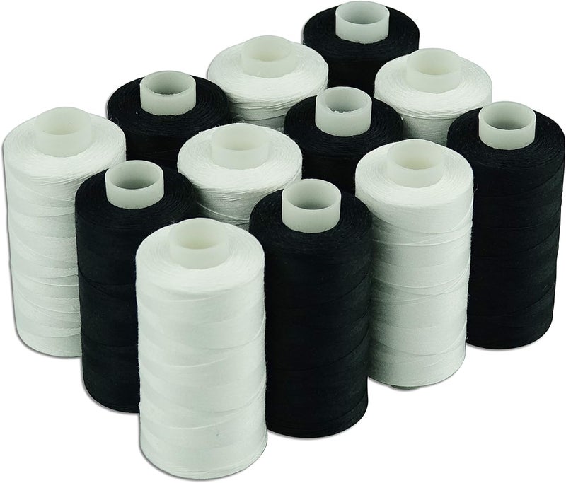 simthread 6 White 6 Black 100% Cotton Sewing Thread 50s/3 for Quilting etc - 550 Yards Each - Image 2