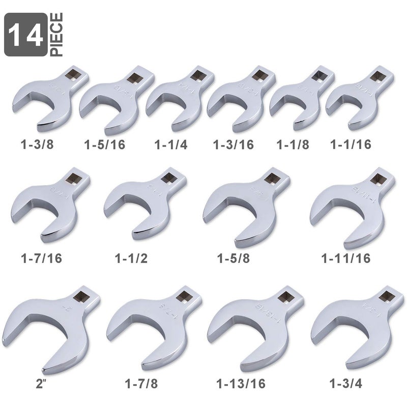 EFFICERE 14-Piece Premium 1/2" Drive Jumbo Crowfoot Wrench Set, Chrome Vanadium Steel, Includes Standard SAE Sizes from 1-1/16" to 2" with Storage Tray - Image 2