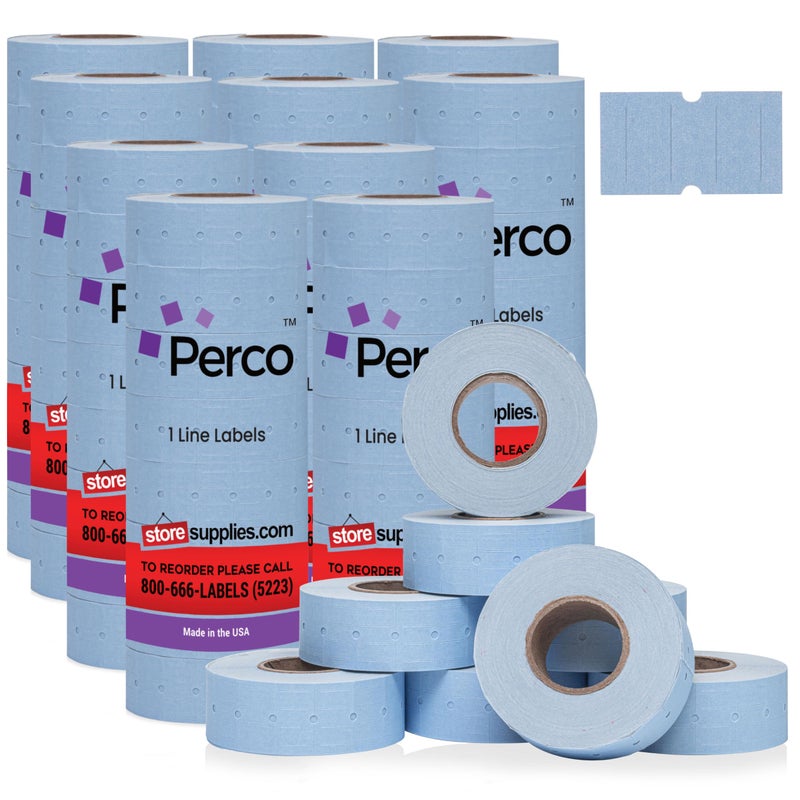 Perco 1 Line Blue Labels 80 Rolls 10 Sleeves 80000 Blank Price and Date Gun Labels for Perco Lite X Plus and Pro 1 Line Price and Date Guns Made in USA