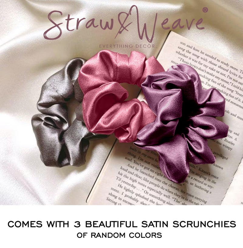 STRAW&WEAVE Satin Pillow Cover for Hair and Skin | 3 Months Warranty | with 2 Silk Pillow Cover & 3 Satin Scrunchies for Women - Image 4