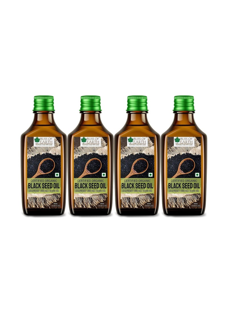 BLISS OF EARTH 500ml Organic Black Seed Kalonji Oil For Eating & Hair Cold pressed & Hexane Free Pack of 4  - Image 1
