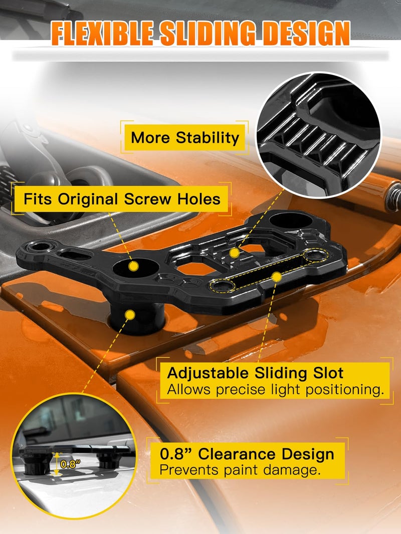 UNI-SHINE 2-Pack Dual Hood Mounting Brackets for Light Bar Fit for Jeep Wrangler JL JLU Gladiator JT 2018–2026 Aluminum A-Pillar Auxiliary Cowl Mounts for LED Pod & Ditch Lights - Image 4