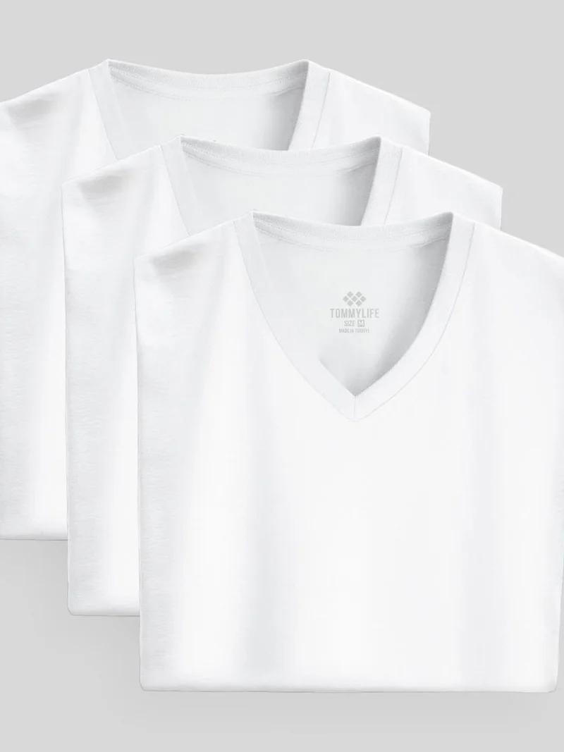 تومي لايف TOMMY Men's Cotton Elastane V-Neck T-Shirt