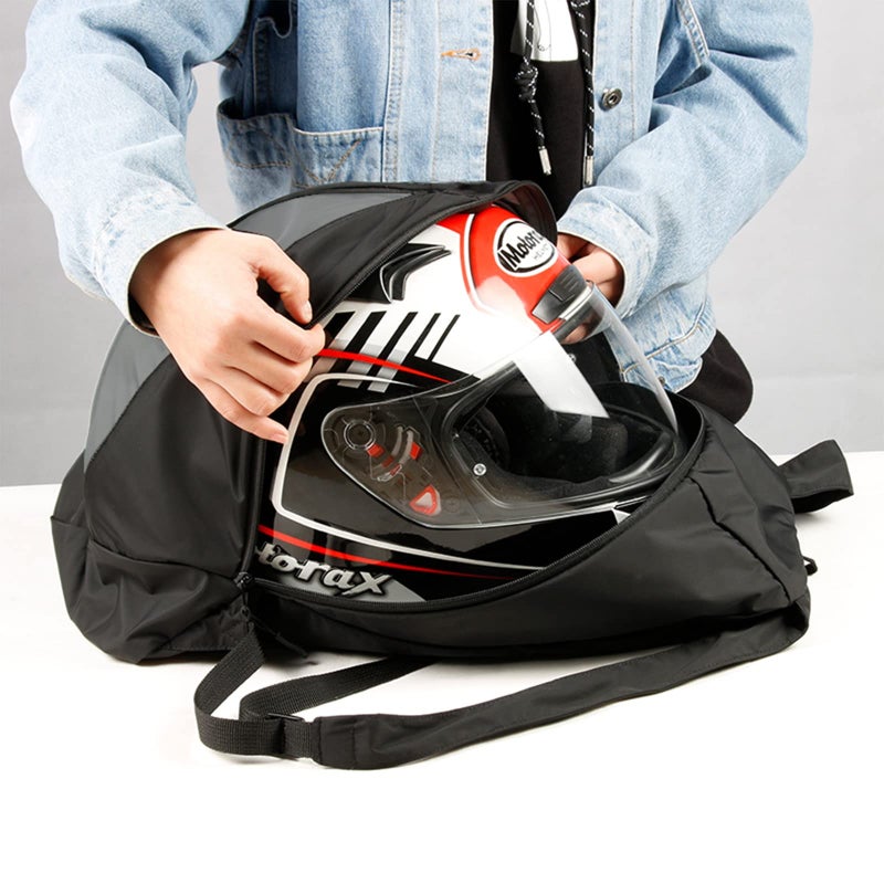 Peicees Peicees Motorcycle Helmet Backpack Foldable Large Capacity Nylon Bags Waterproof Lightweight Cycling Riding Storage Bag, Outdoor Sports Basketball Bag, Ski Helmet Bag, A Black,  - Image 2