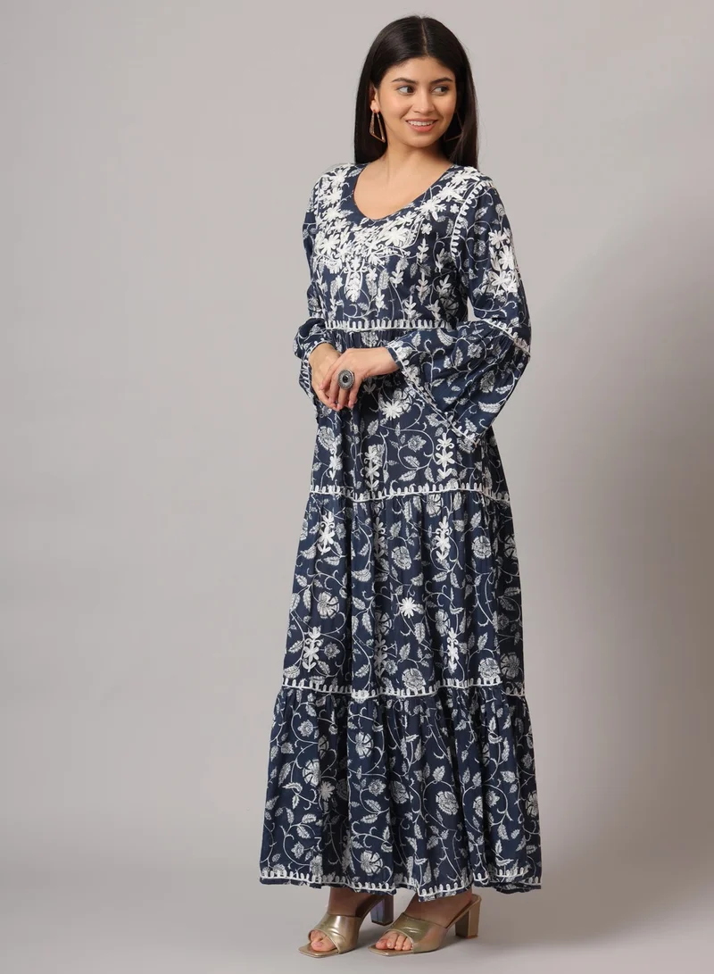 الايا جلابية شيكانكاري مطرزة يدوياً على شكل حرف أ من القطن مولمول-AL3673