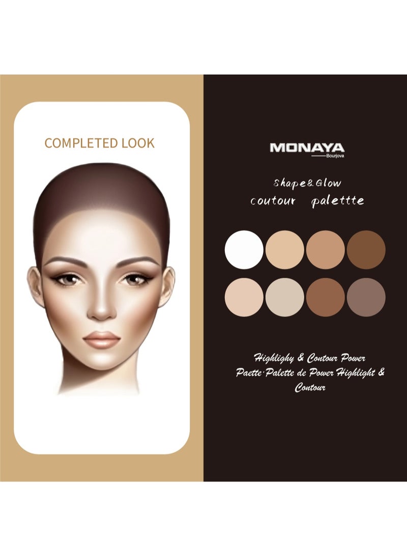 مونايا HC001 باليت كونتور شيب & جلو ٨ ألوان – بلاش، هايلايتر، برونزر وبودرة تحديد – باليت ميكب كامل للوش – ميكب شيب & جلو عملي ومناسب للسيدات - Image 4