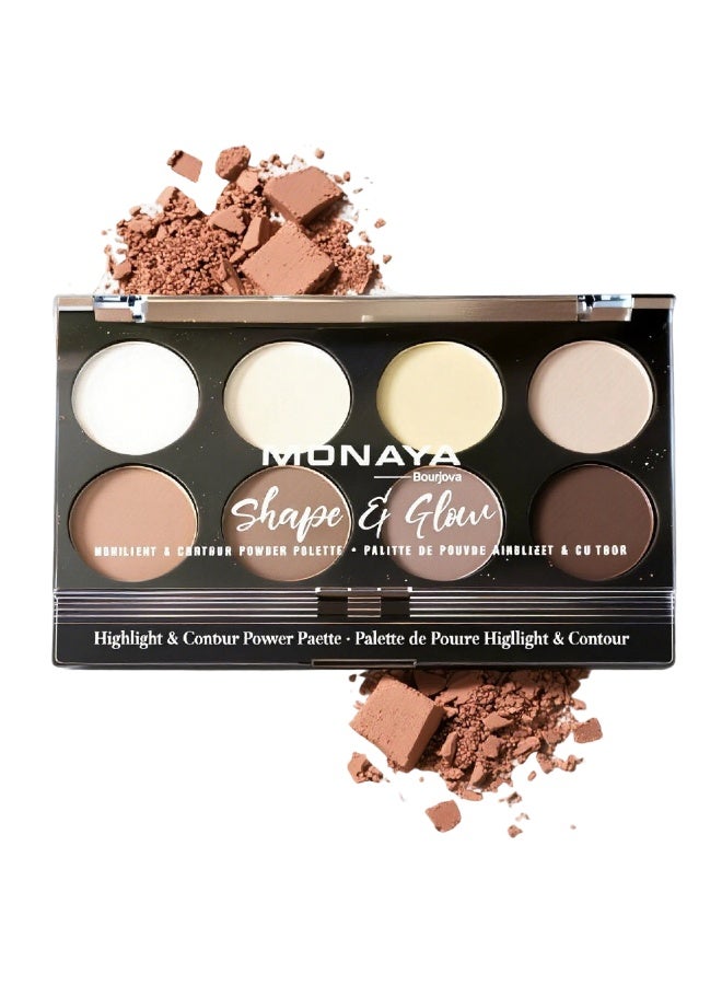مونايا HC001 باليت كونتور شيب & جلو ٨ ألوان – بلاش، هايلايتر، برونزر وبودرة تحديد – باليت ميكب كامل للوش – ميكب شيب & جلو عملي ومناسب للسيدات - Image 1