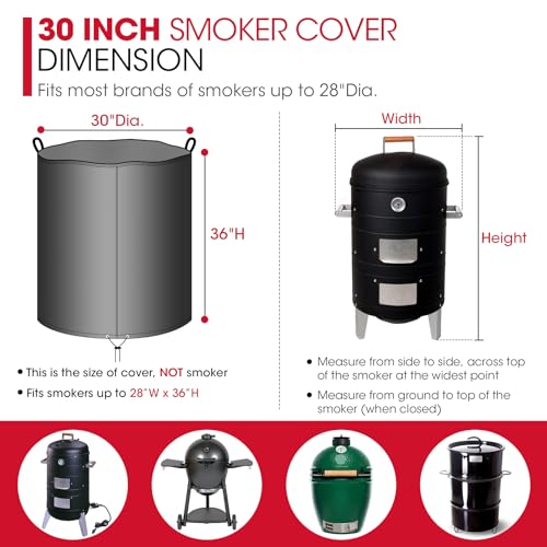 Unicook Round Smoker Cover 30 Inch, Heavy Duty Waterproof Charcoal Kettle BBQ Grill Cover, Fade Resistant Barrel Protector, Fits Weber Char-Griller Akorn Kamado and More, 30" Dia x 36" H - Image 2