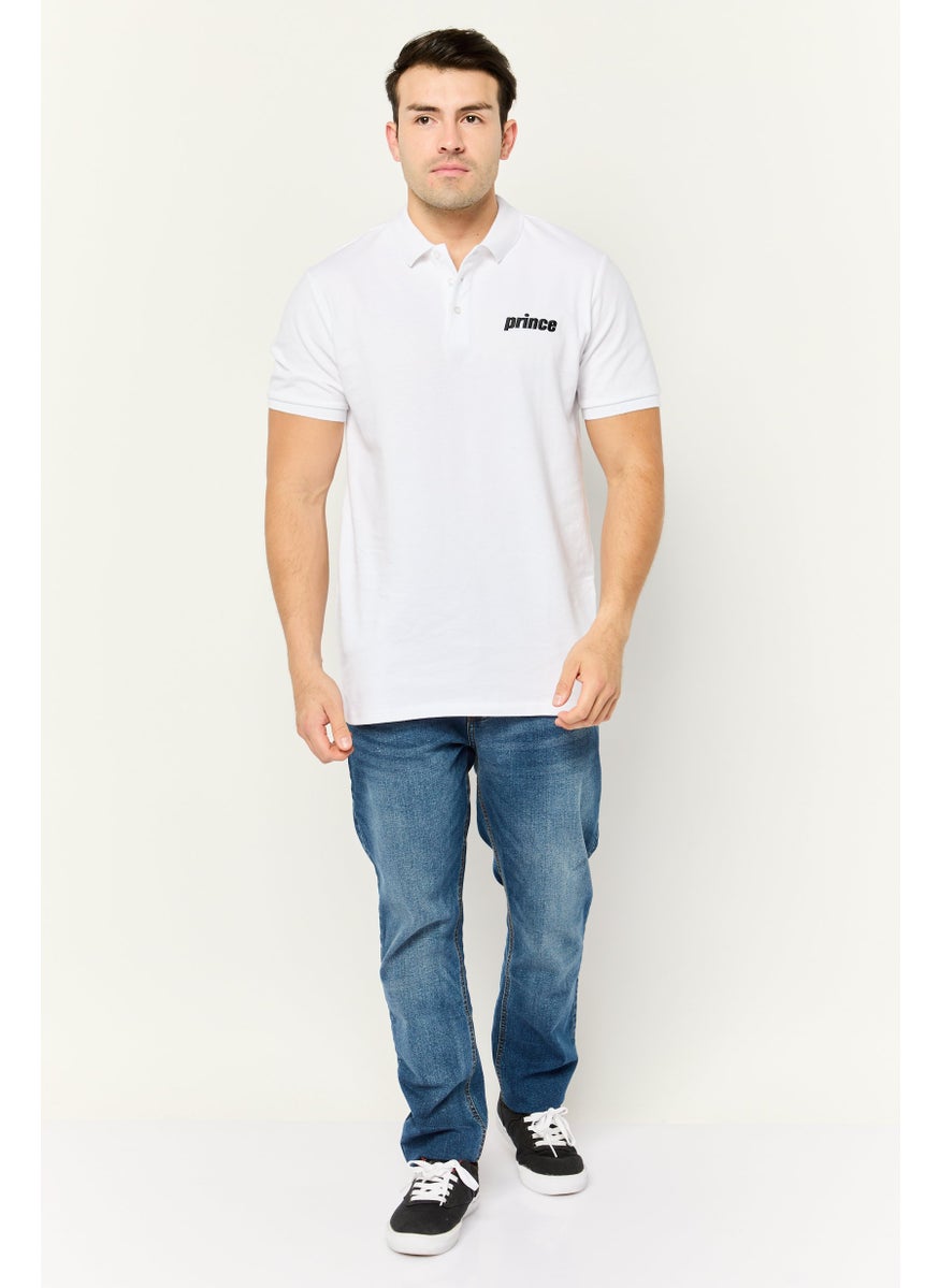 Prince Men Regular Fit Embroidered Logo Short Sleeve Polo Shirt, White  - Image 2