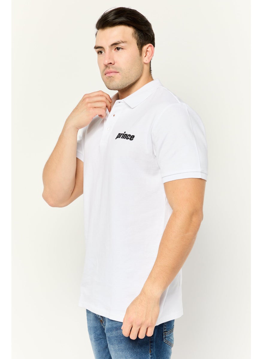 Prince Men Regular Fit Embroidered Logo Short Sleeve Polo Shirt, White  - Image 3
