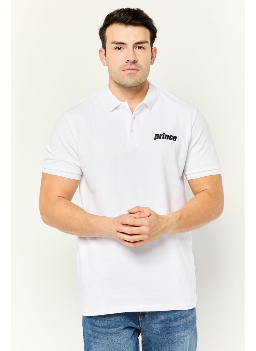 Prince Men Regular Fit Embroidered Logo Short Sleeve Polo Shirt, White  - Image 1