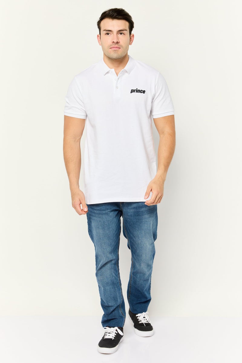 Prince Men Regular Fit Embroidered Logo Short Sleeve Polo Shirt, White - Image 2
