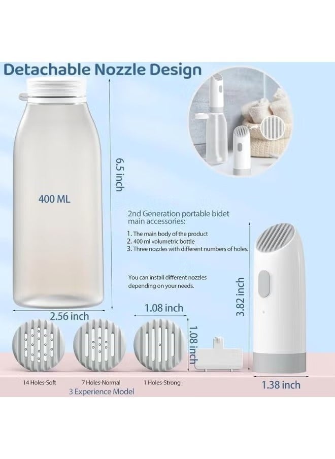ELTRAZONE مرحاض كهربائي محمول مع 3 أوضاع رش، قابل لإعادة الشحن عبر USB، مثالي للتخييم، رحلات الصحراء، الطائرات، القطارات، والعطلات - حل شخصي للنظافة مناسب للسفر - Image 3