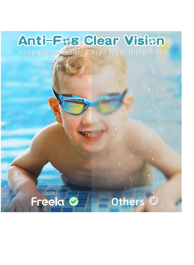 نظارات سباحة للأطفال - عبوة 2، نظارات سباحة للأولاد والبنات، للأعمار من 3-14، مضادة للضباب، حماية من الأشعة فوق البنفسجية، مانعة للتسرب - Image 4
