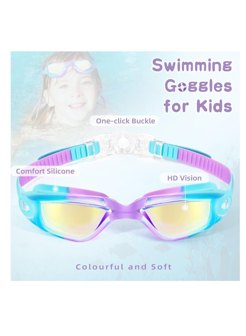 نظارات سباحة للأطفال - عبوة 2، نظارات سباحة للأولاد والبنات، للأعمار من 3-14، مضادة للضباب، حماية من الأشعة فوق البنفسجية، مانعة للتسرب - Image 2