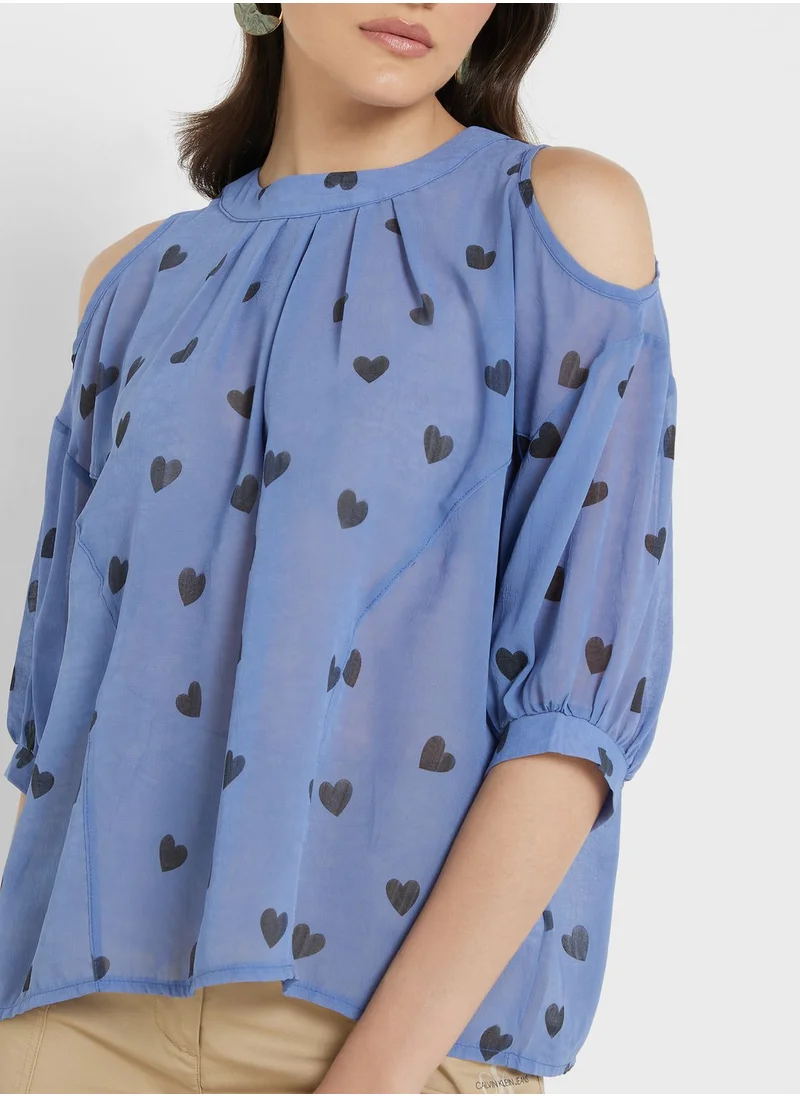 ELLA Cold Shoulder Heart Print Top