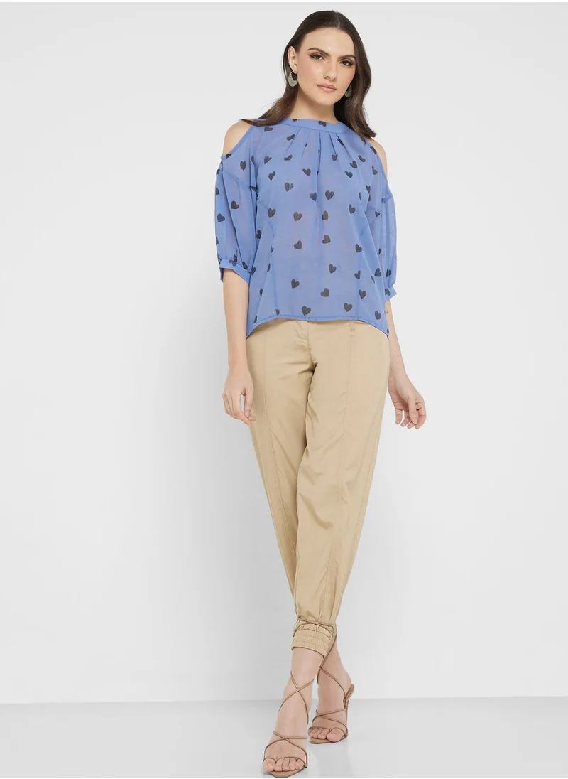 ELLA Cold Shoulder Heart Print Top