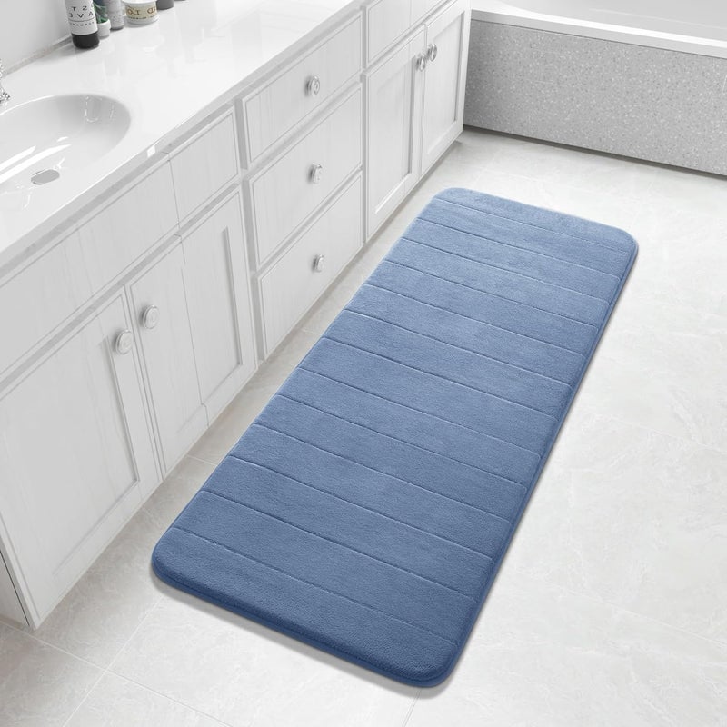 Yimobra Bathroom Runner 55"x24", Non Slip Memory Foam Bath Mat, Super Soft Water Absorbent Hallway Carpet, Machine Washable Rug for Vanity Tub Shower, Denim Blue - Image 1