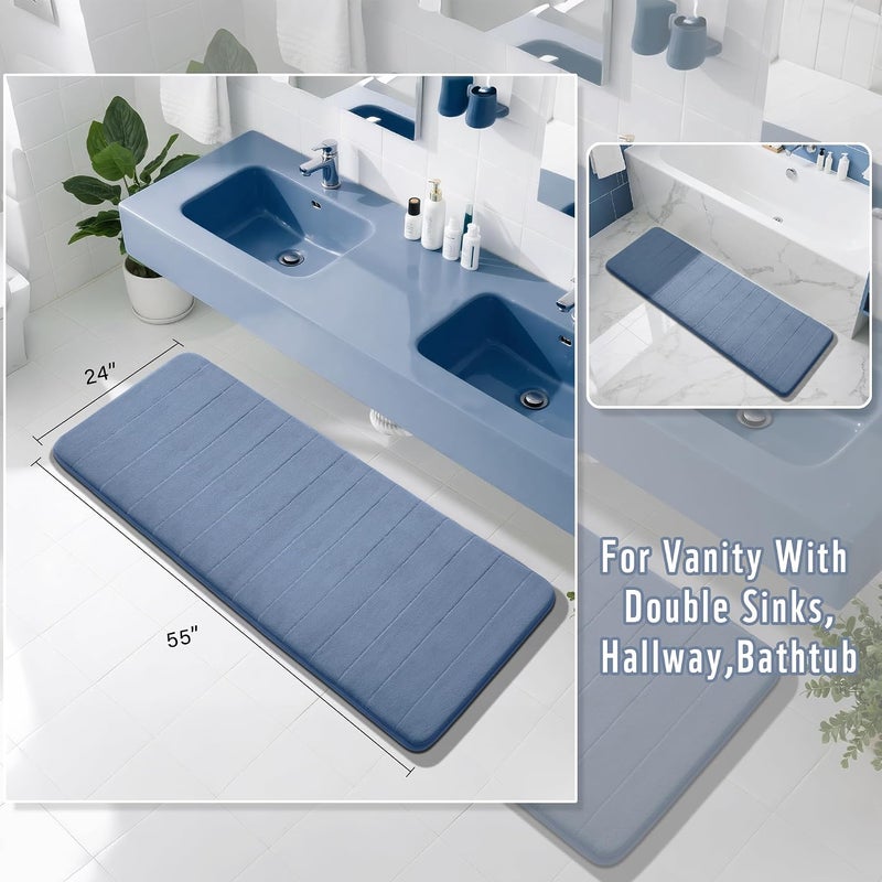 Yimobra Bathroom Runner 55"x24", Non Slip Memory Foam Bath Mat, Super Soft Water Absorbent Hallway Carpet, Machine Washable Rug for Vanity Tub Shower, Denim Blue - Image 2