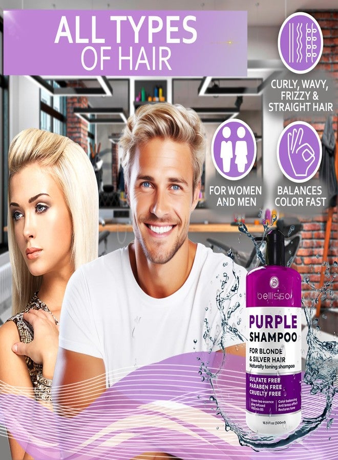 BELLISSO Purple Shampoo - Toner for Blonde Hair - Sulfate and Paraben Free - More Balanced Color Treated, Bleached, Silver, White and Gray Hair - No More Orange, Straw Yellow and Brassy Tones - Women and Men - Image 5