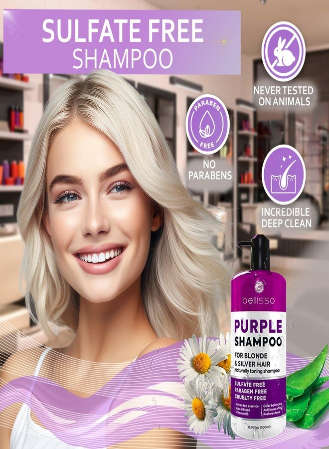BELLISSO Purple Shampoo - Toner for Blonde Hair - Sulfate and Paraben Free - More Balanced Color Treated, Bleached, Silver, White and Gray Hair - No More Orange, Straw Yellow and Brassy Tones - Women and Men - Image 4