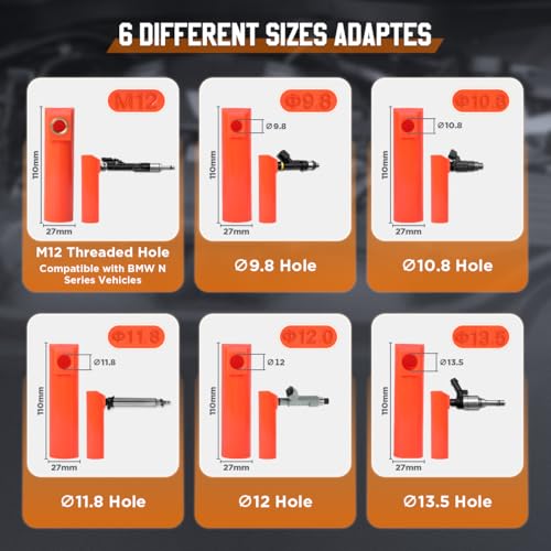 YUANRI Universal Fuel Injector Tester Cleaner Tool Kit, 6 Size Cleaning Adapters 8 Pulse Modes Injector Tester 12V/5V Output Power Drive, 4 Wire Dual Channel DIY Fuel Injector Cleaner Tools - Image 5