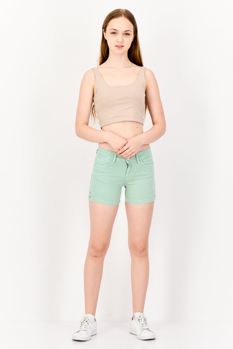 SALSA Women Solid Denim Shorts, Mint Green - Image 2