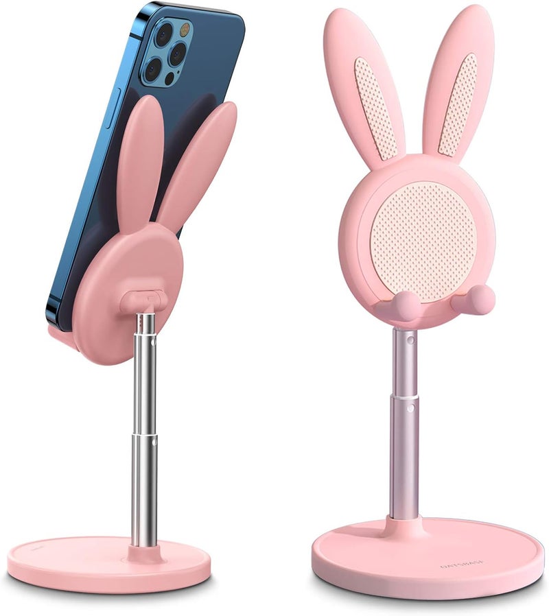 Oatsbasf Cute Phone Stand, Adjustable Bunny Phone Stand for Desk, Thick Case Friendly Phone Holder Stand, Compatible with iPhone, Kindle, iPad, Switch, Tablets, All Phones (Pink) - Image 1