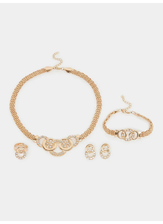 ستايلي Styli Set of 4 - Embellished Link Bracelet- Earrings- Ring and Necklace