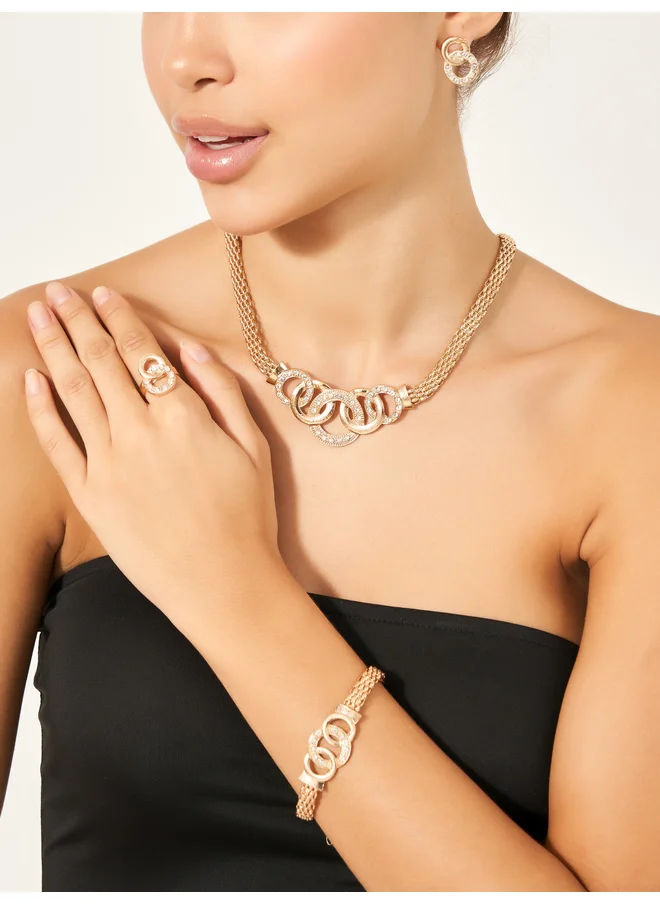 ستايلي Styli Set of 4 - Embellished Link Bracelet- Earrings- Ring and Necklace