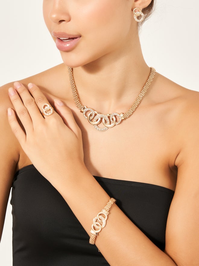 Styli Styli Set of 4 - Embellished Link Bracelet- Earrings- Ring and Necklace  - Image 1