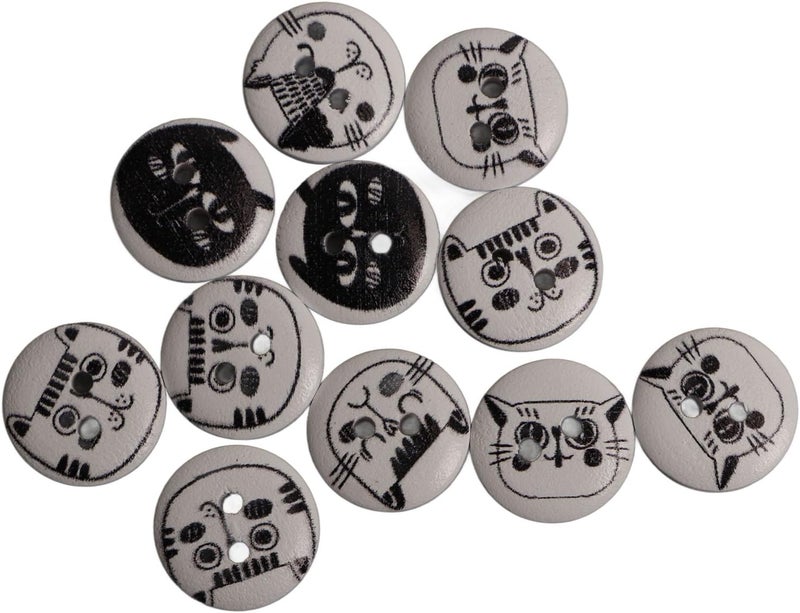 HEEPDD 500Pcs Round Knitting Buttons, Cartoon Wooden Buttons for Kids Crafts, 15mm Pearwood Cat Design Suitable for Cardigans and Bags 500Pcs Round Knitting, Assorted Nan (White Background Black - Image 5