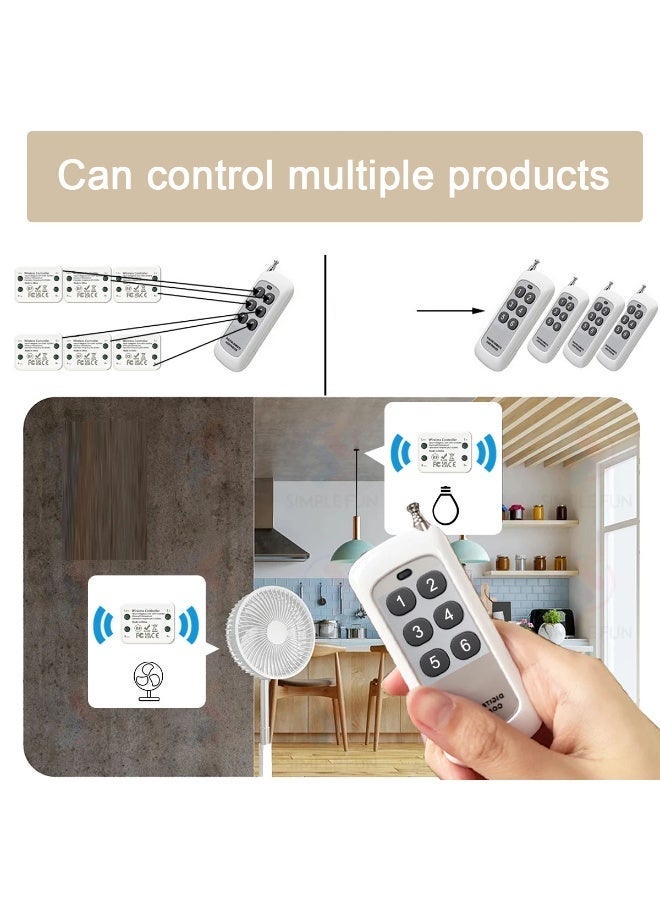 Wireless Smart Switch Kit, RF 433MHz Remote Light Control Switch, 10A Compact Receiver, No Wiring Required, 30m Indoor / 50m Outdoor Range, 6 Receivers + 2 Battery-Powered Remote Switches - Image 5