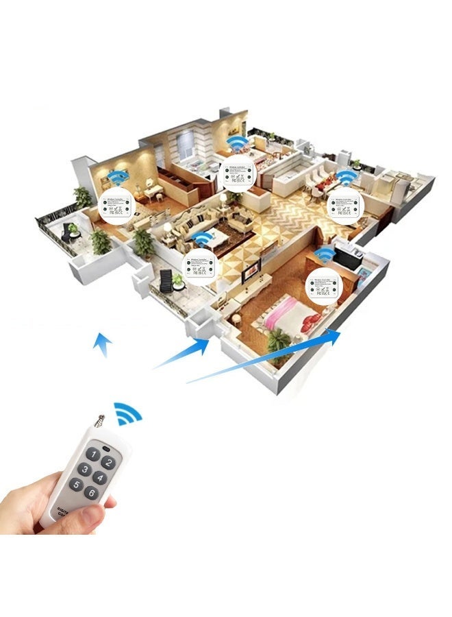 Wireless Smart Switch Kit, RF 433MHz Remote Light Control Switch, 10A Compact Receiver, No Wiring Required, 30m Indoor / 50m Outdoor Range, 6 Receivers + 2 Battery-Powered Remote Switches - Image 4