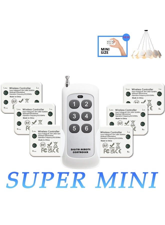 Wireless Smart Switch Kit, RF 433MHz Remote Light Control Switch, 10A Compact Receiver, No Wiring Required, 30m Indoor / 50m Outdoor Range, 6 Receivers + 2 Battery-Powered Remote Switches - Image 2