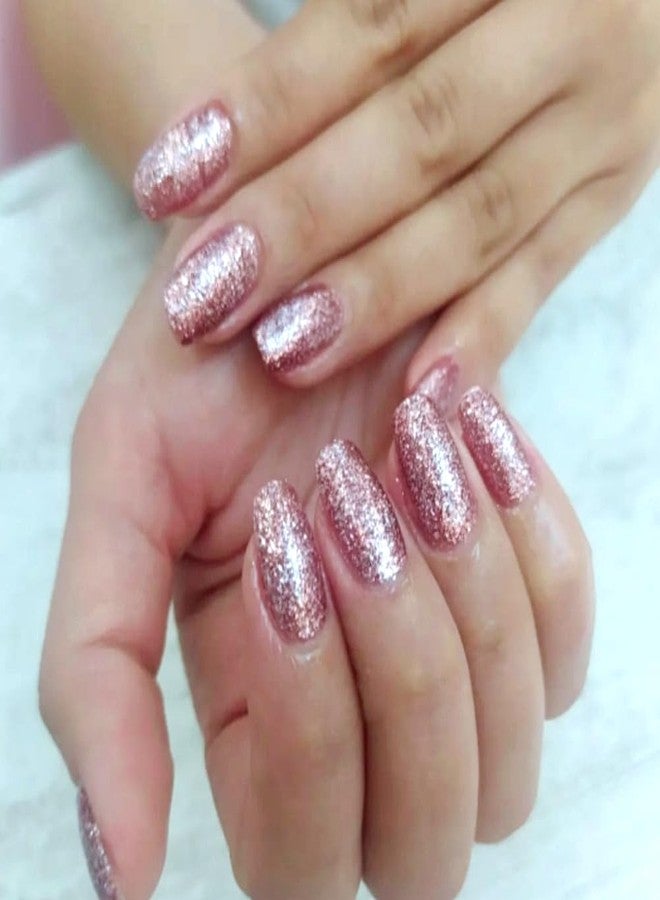 Hrnsnails Short Press On Nails Coffin Fake Nails with Pink Glitte Nail Press Ons Design, Artificial False Nails Press On Nail Kit Sparkly Stick On Nails for Women - Image 1