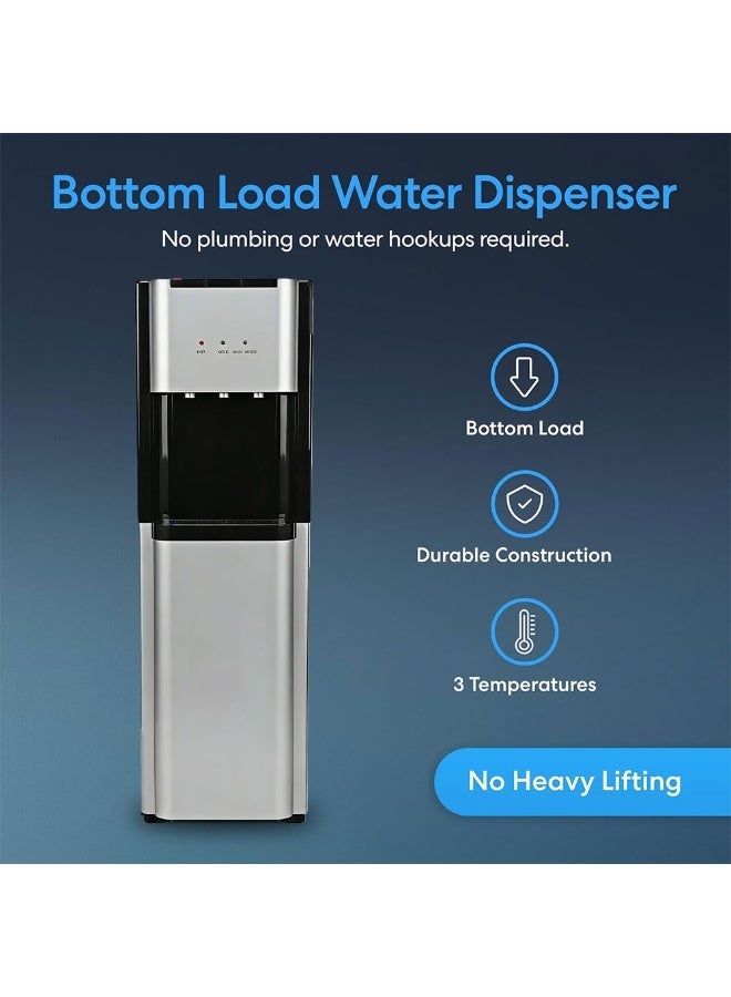 ET-LIFE Bottom Loading Water Cooler Dispenser for 5 Gallon Bottles - 3 Temperatures with Hot, Room & Cold Spouts, Child Safety Lock, LED Display with Empty Bottle Alert, Stainless Steel - Image 2