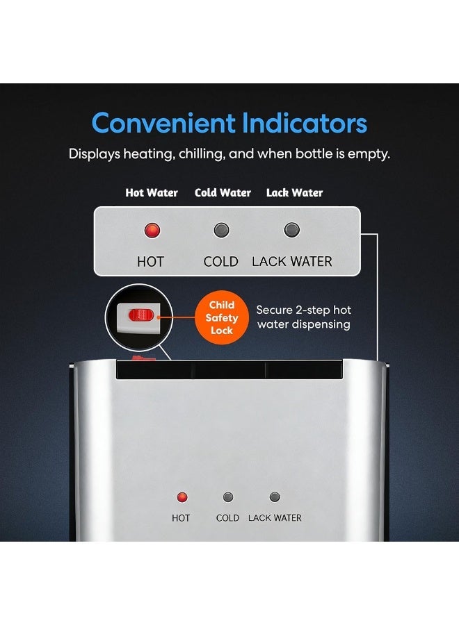 ET-LIFE Bottom Loading Water Cooler Dispenser for 5 Gallon Bottles - 3 Temperatures with Hot, Room & Cold Spouts, Child Safety Lock, LED Display with Empty Bottle Alert, Stainless Steel - Image 3